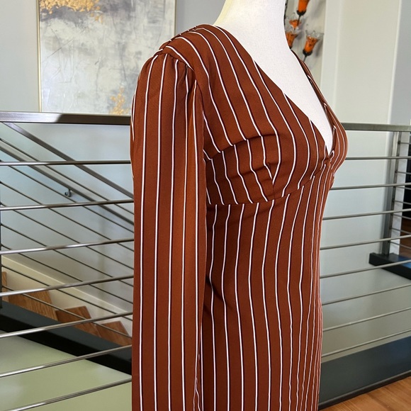 Privacy Please Curtis Mini Dress in Tan Stripe - Picture 3 of 15